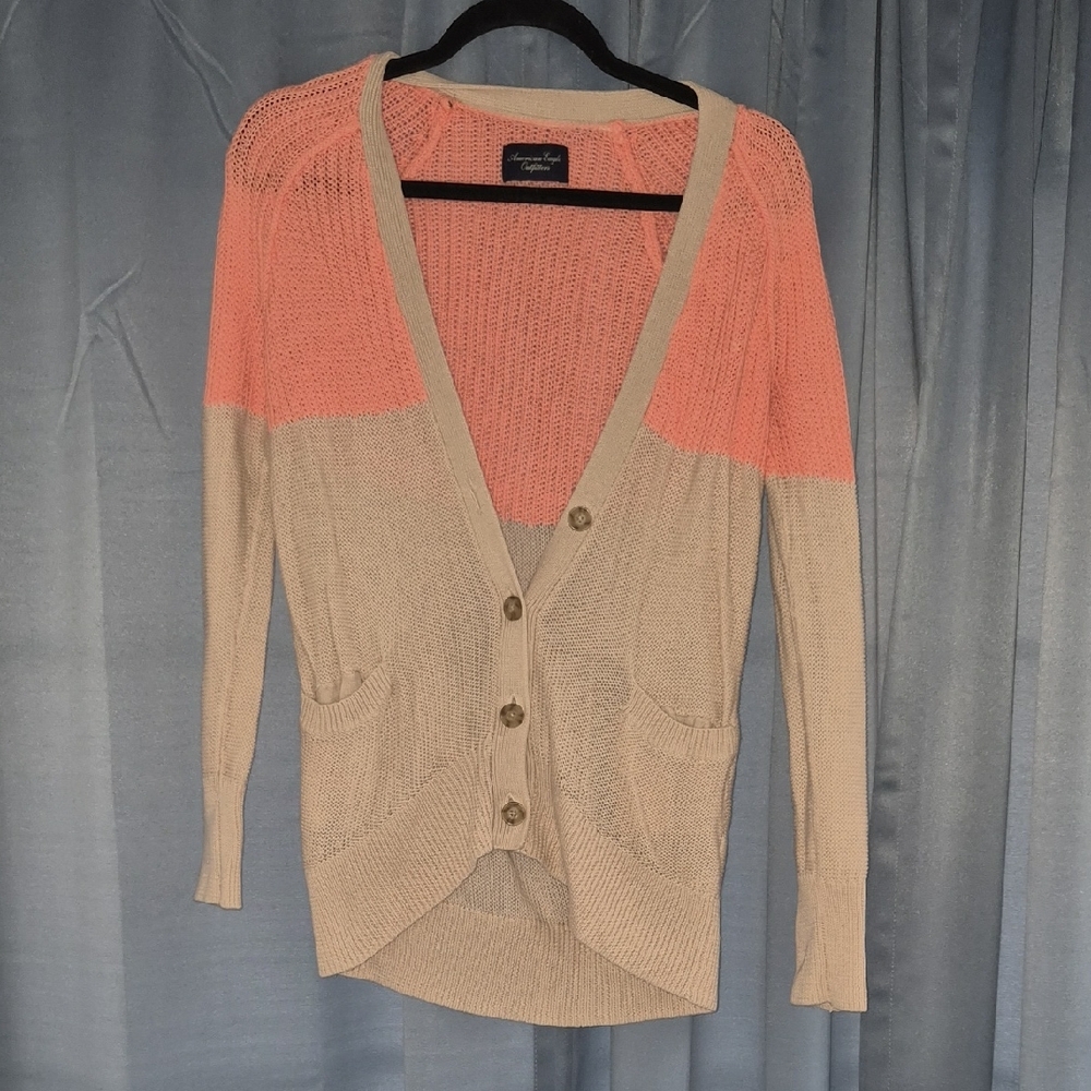 American Eagle Outfitters Knit Button-down Colorblock Cardigan Sweater